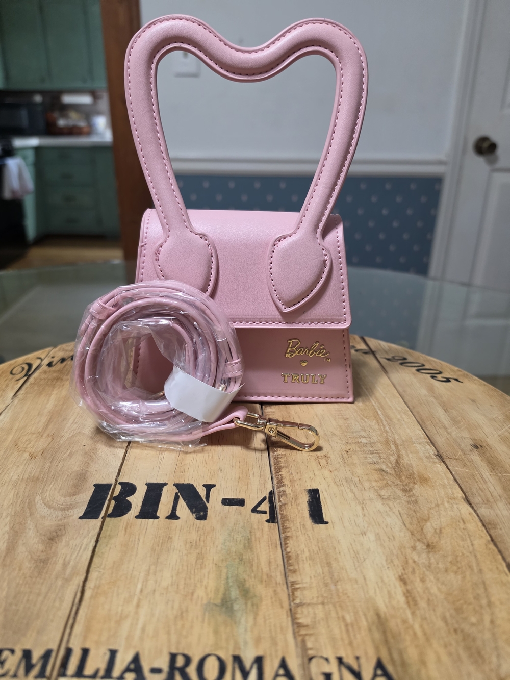 Pink Heart-Handle Mini Bag with Detachable Strap
